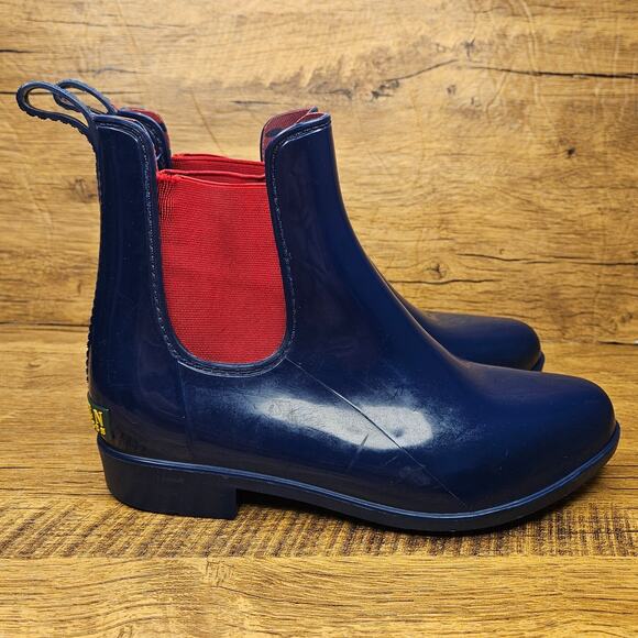 Lauren Ralph Lauren Navy Red Waterproof Rubber Water bootie Rainboot sz 6 - Picture 3 of 10